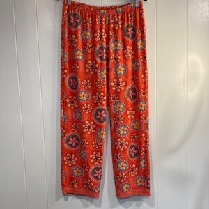 Amrielle Boho Floral Lounge Pants | Crochet Lace Hem Pajamas | Medium